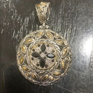 Gold & Silver pendant with diamonds & blue crystal